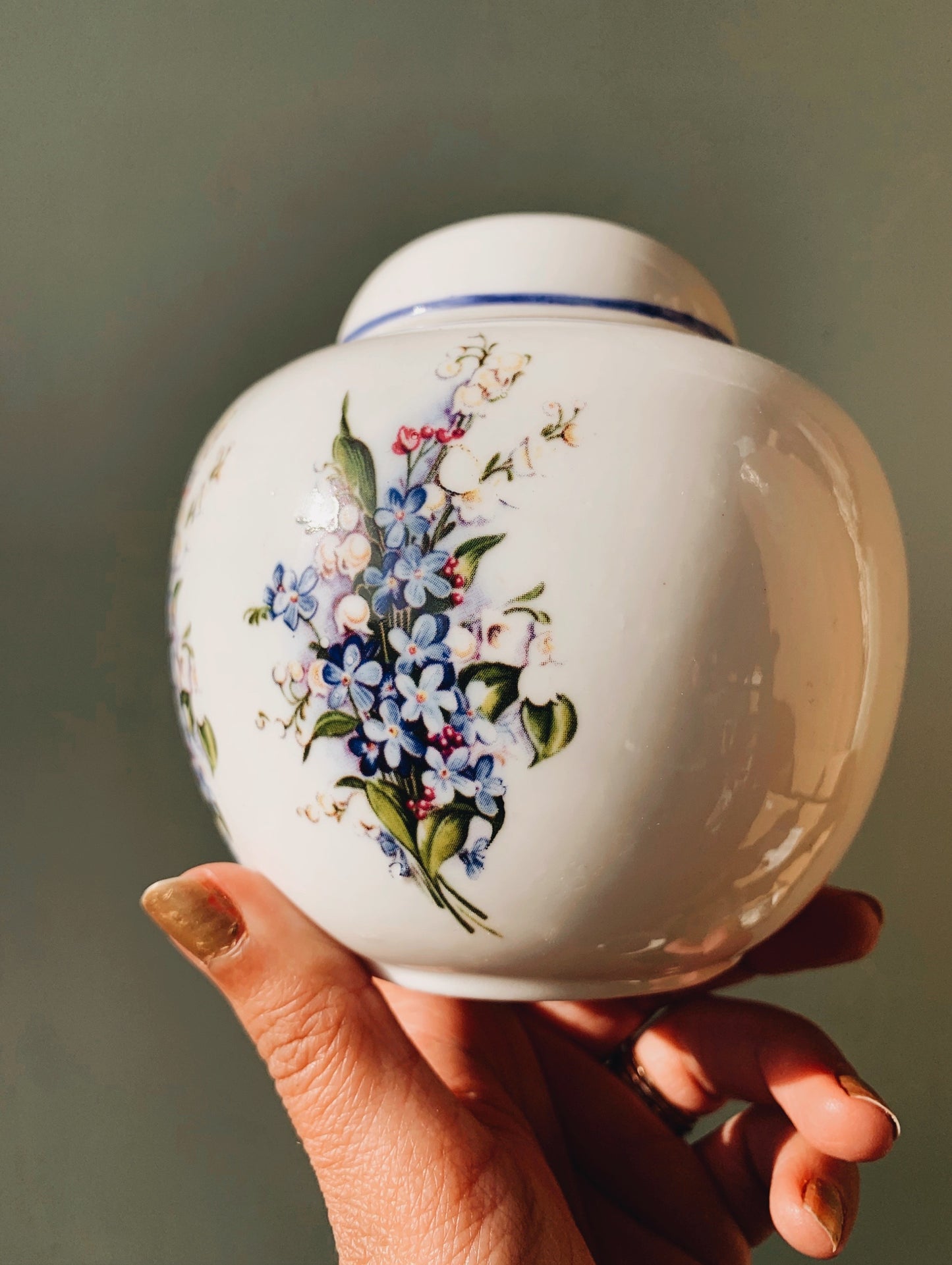 Vintage Forget me not & Lilly of the Valley Ginger Jar