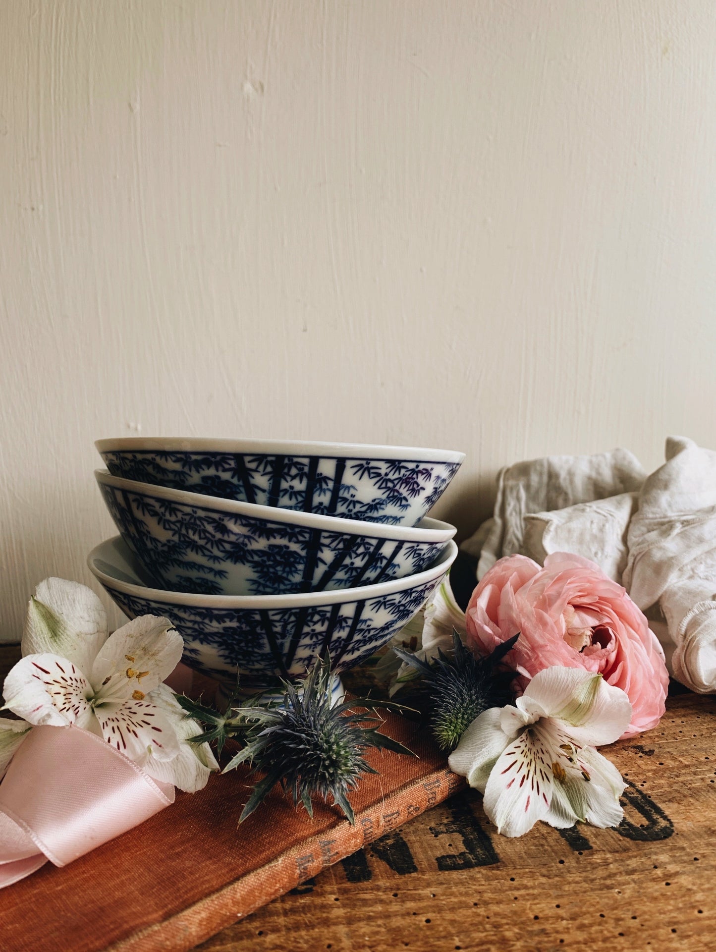 Vintage Blue & White Oriental Bowls (three available sold separately)
