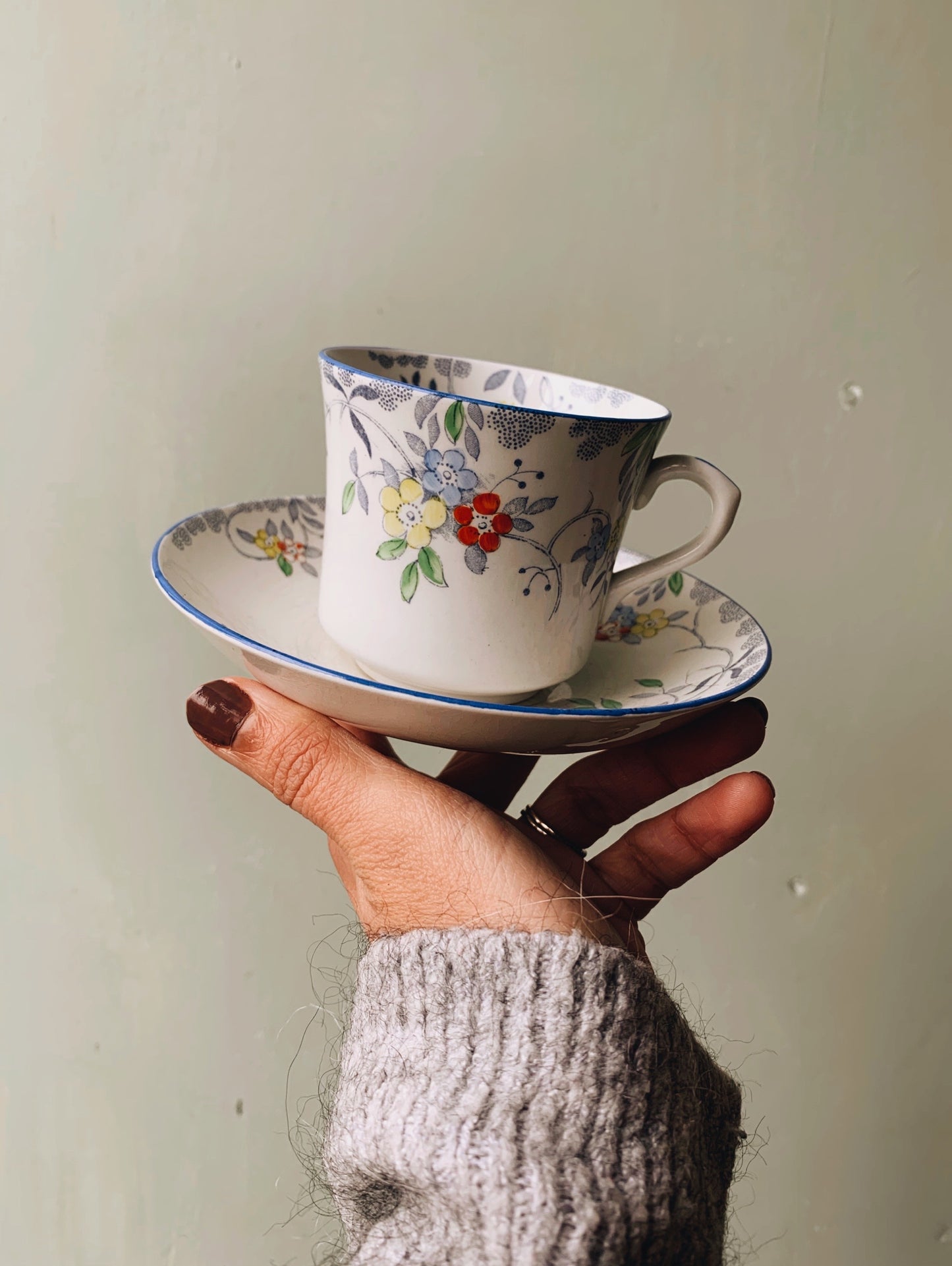 Two Vintage floral Cups & One Saucer Set