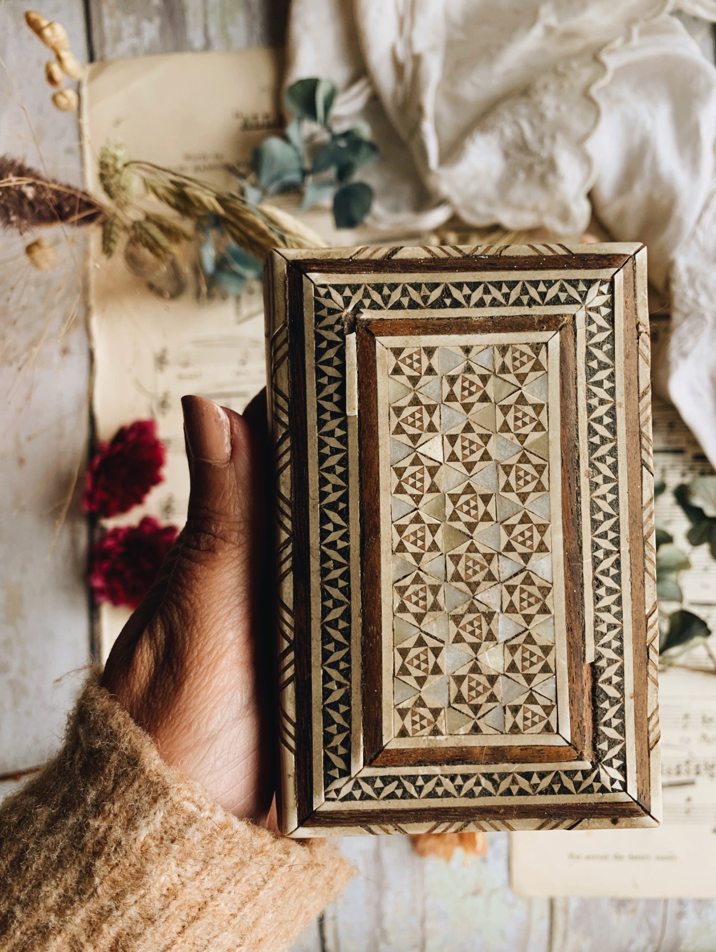 Vintage Mother of Pearl Wooden Box