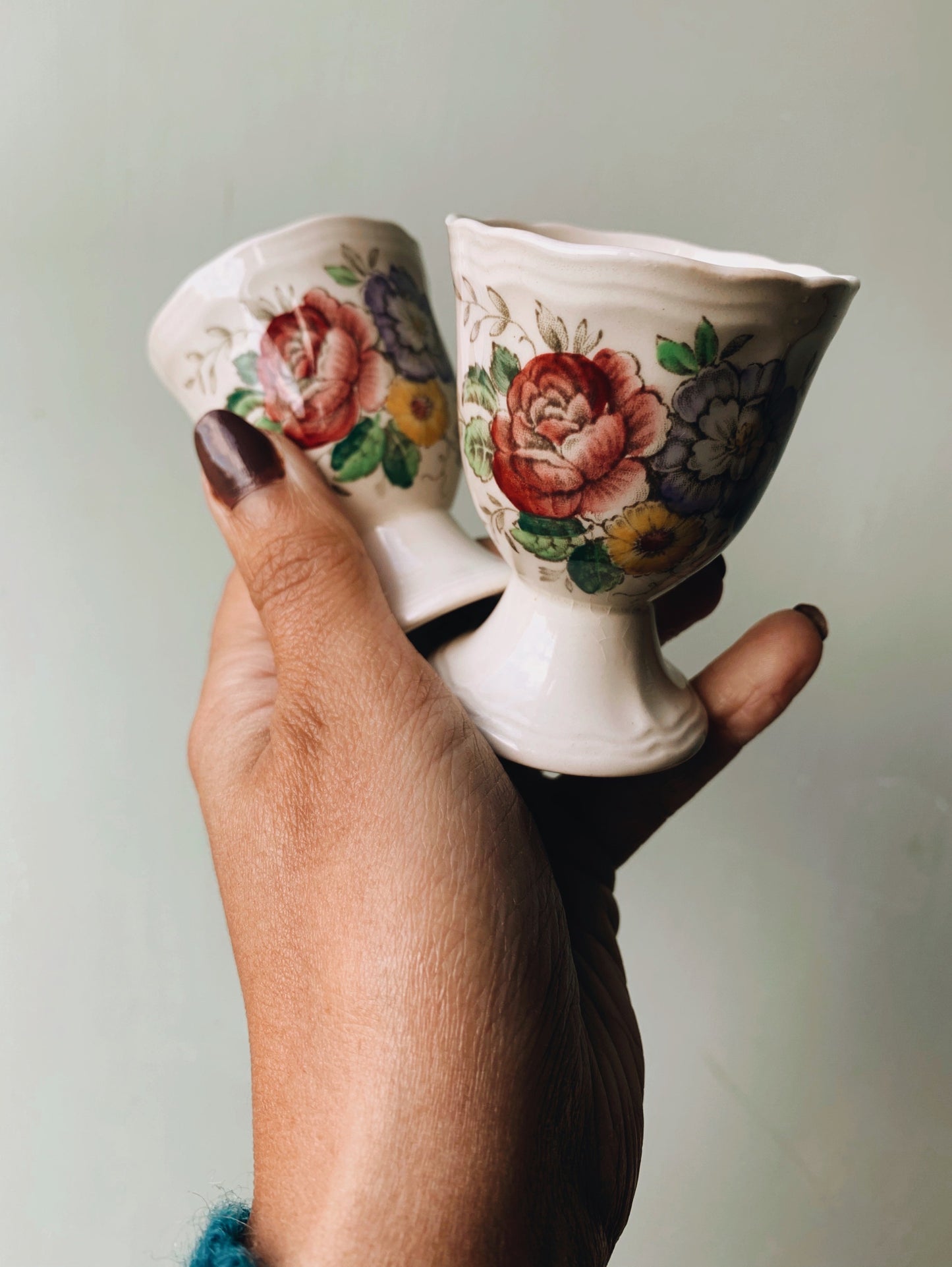 A Set of Vintage Floral Royal Doulton Egg Cups