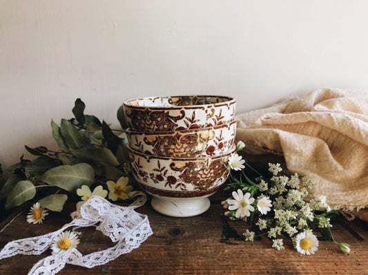 Three Antique 1920s French Céranord Lait Bowls - Stone & Sage 
