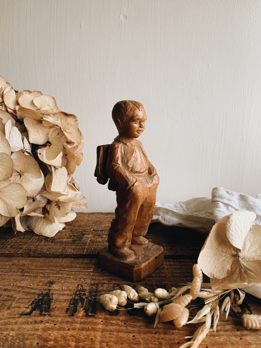 Antique Hand~carved Ornament ~ school boy