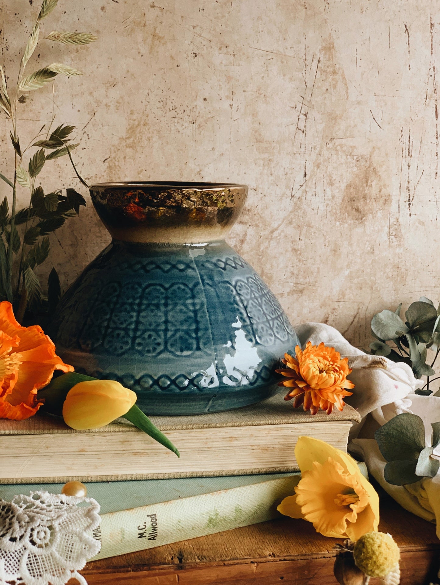 Rustic Blue Decorative Ceramic Blue Vase