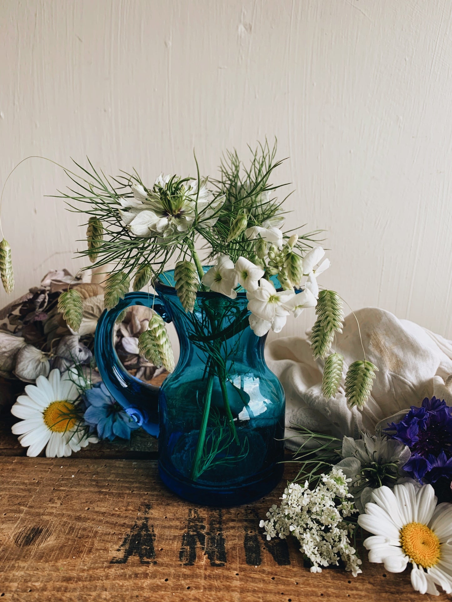 Retro Mid~Century Blue Glass Jug