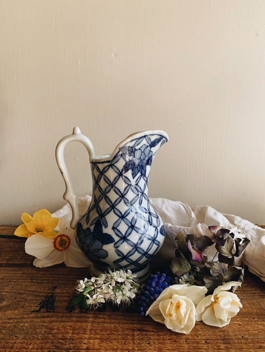 Antique Decorative Blue & White Jug