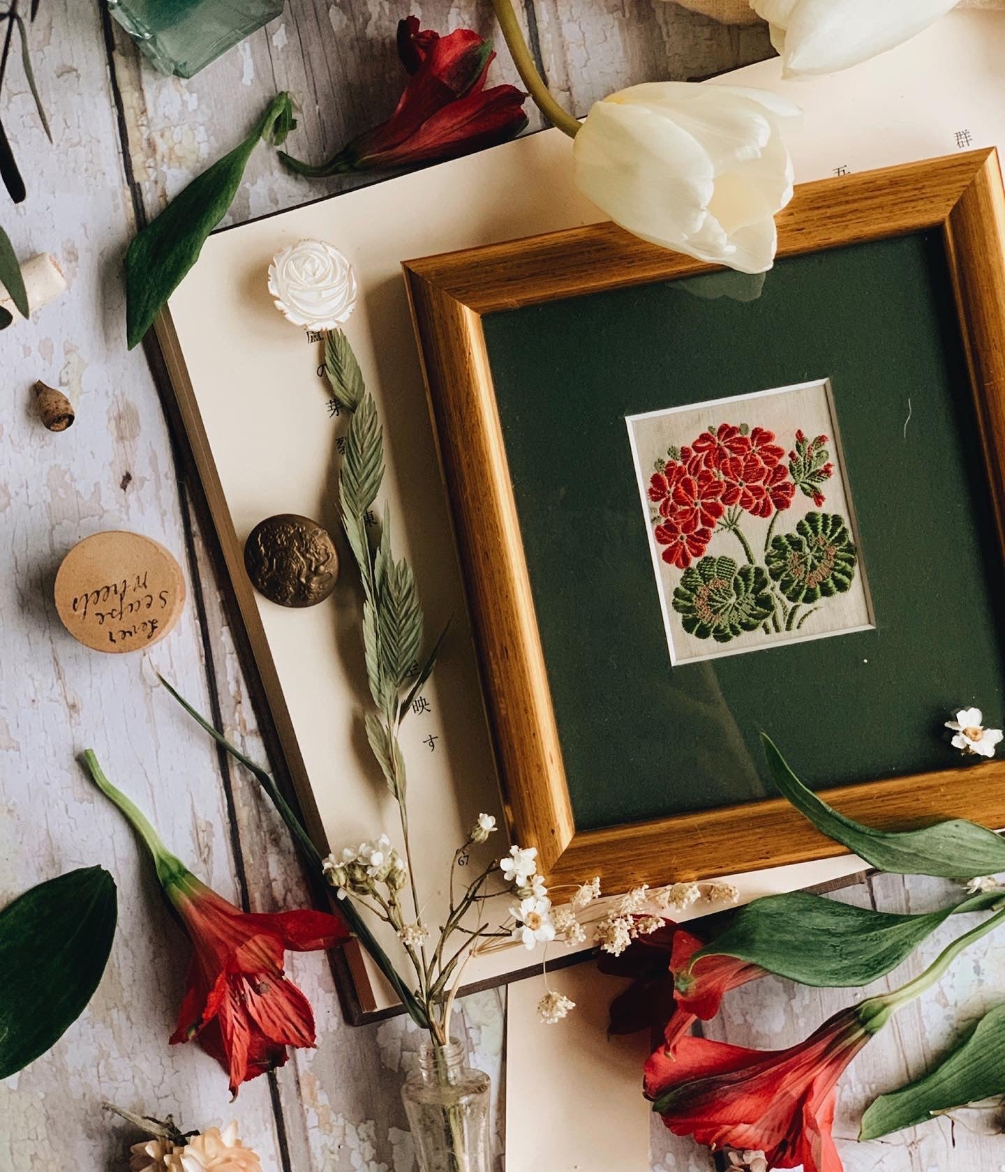 Antique Early 1900’s Silk Flower Artwork
