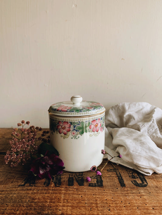 Vintage H & Co Floral Gilt Preserve Ceramic Pot
