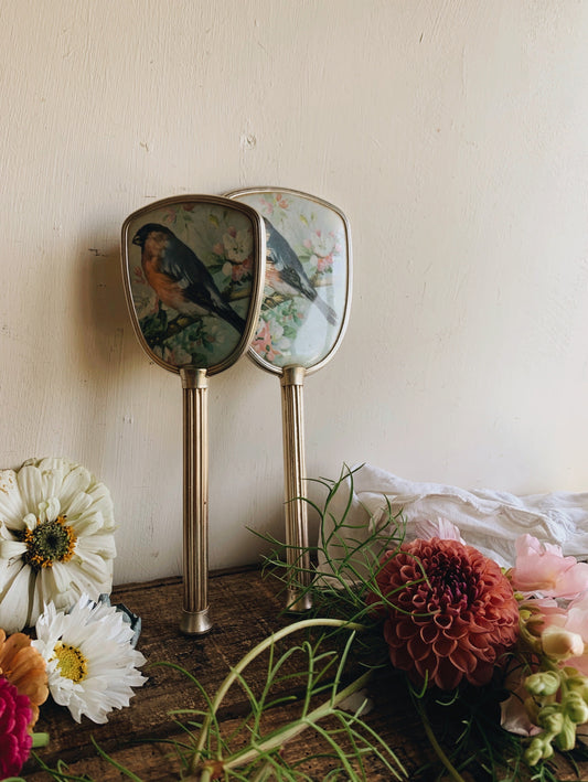 Vintage Bird Vanity ~ Mirror & Brush Set