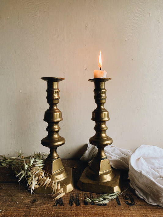 Two Large Antique Brass Candle Sticks