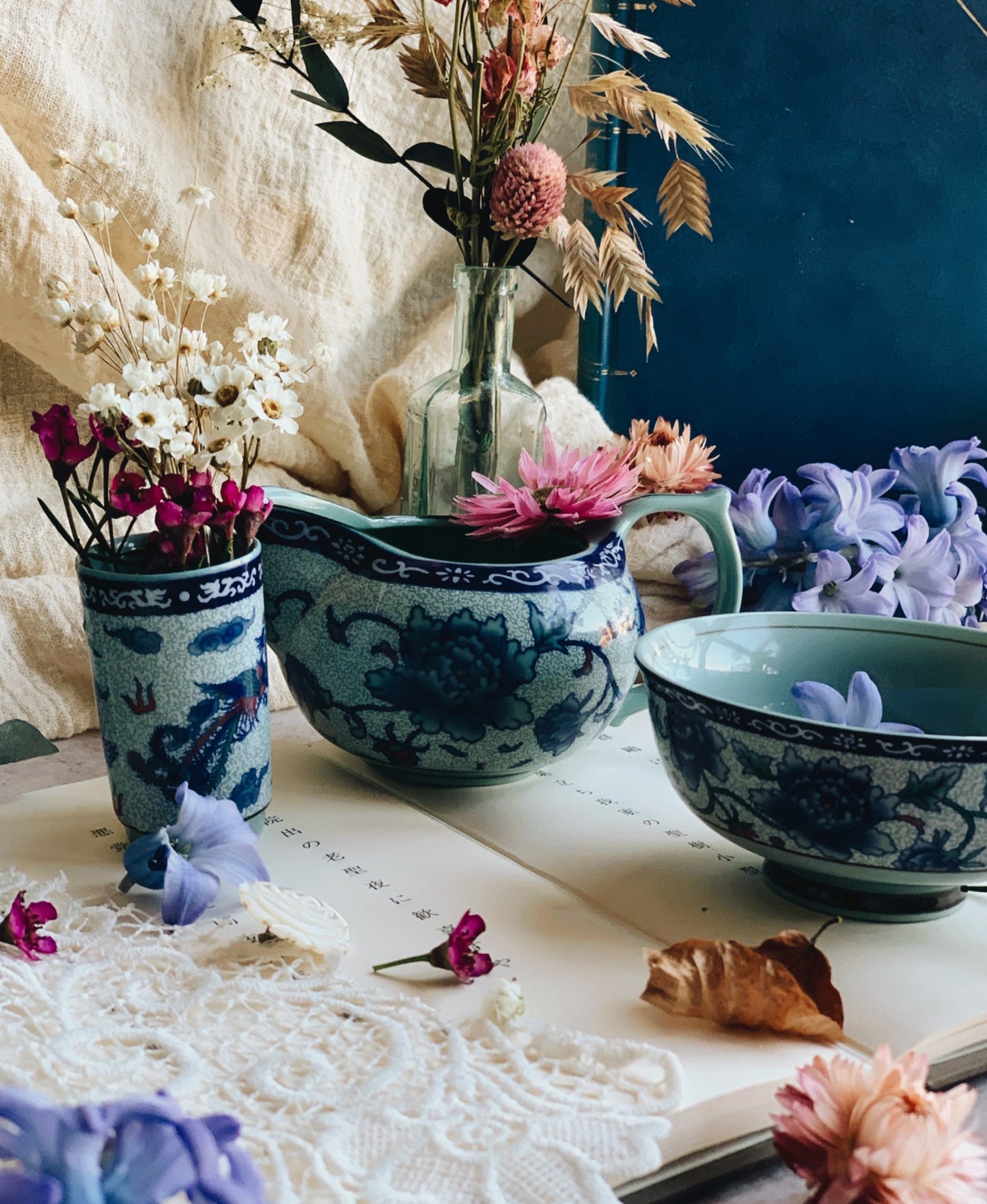 Vintage Floral Oriental Three Piece Set