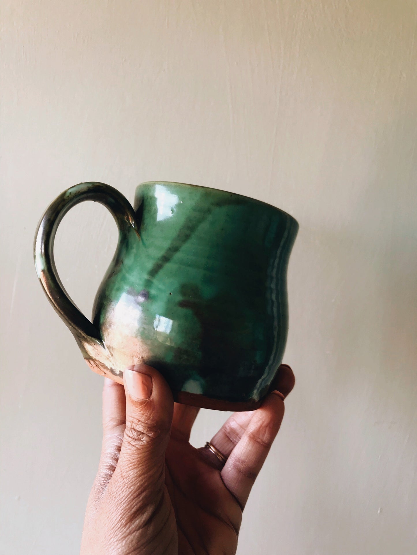 Rustic Green Glazed Terracotta Mug
