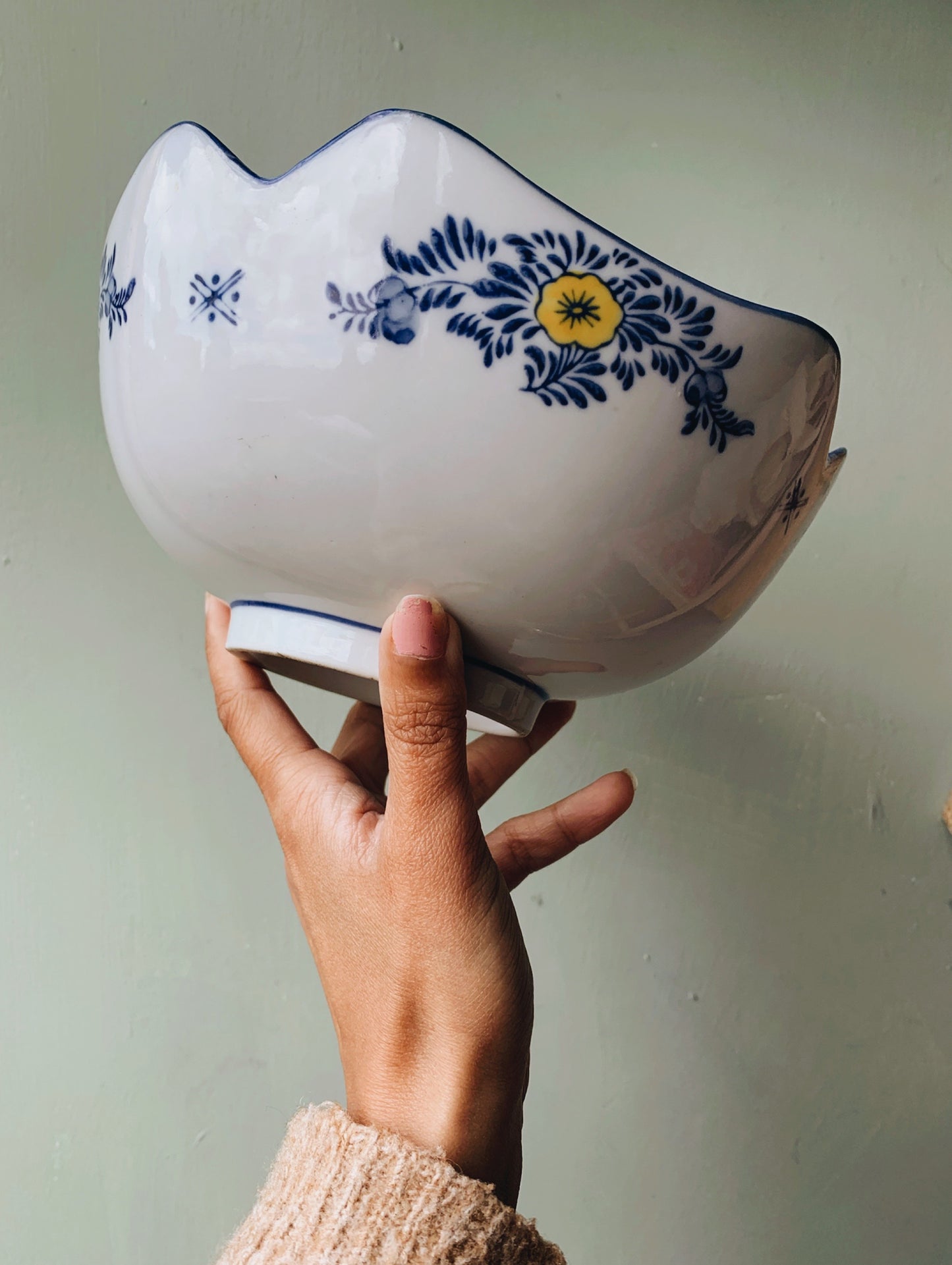 Rustic Hand~painted European Blue & Yellow Large Bowl