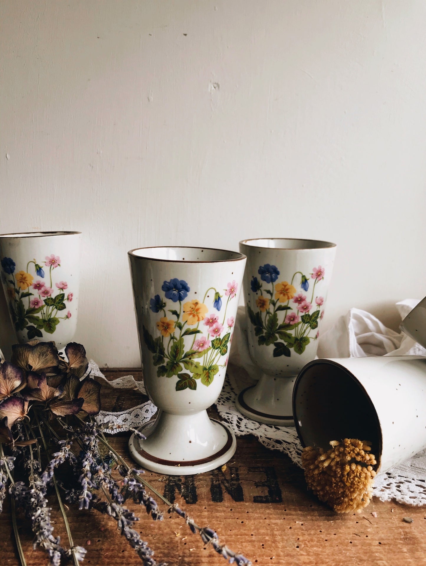 Vintage Floral Speckle Ceramic Tea Goblets (sold separately)