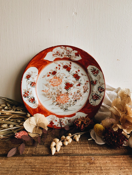 Vintage Orange Floral Oriental Plate