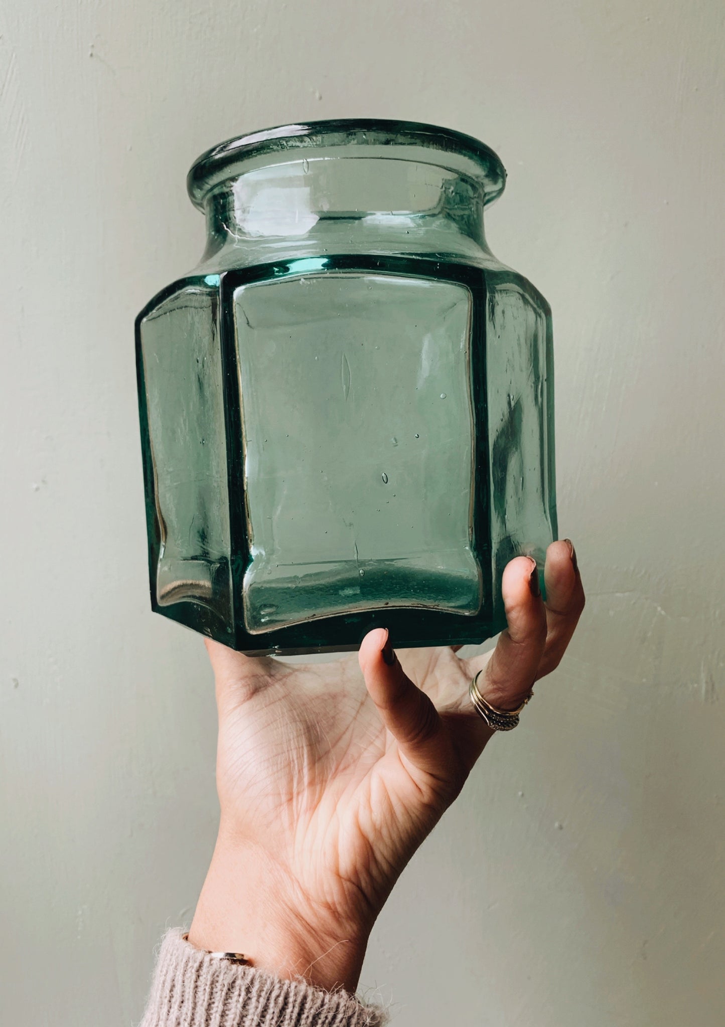 Large Vintage Green Glass Vase (vessel)