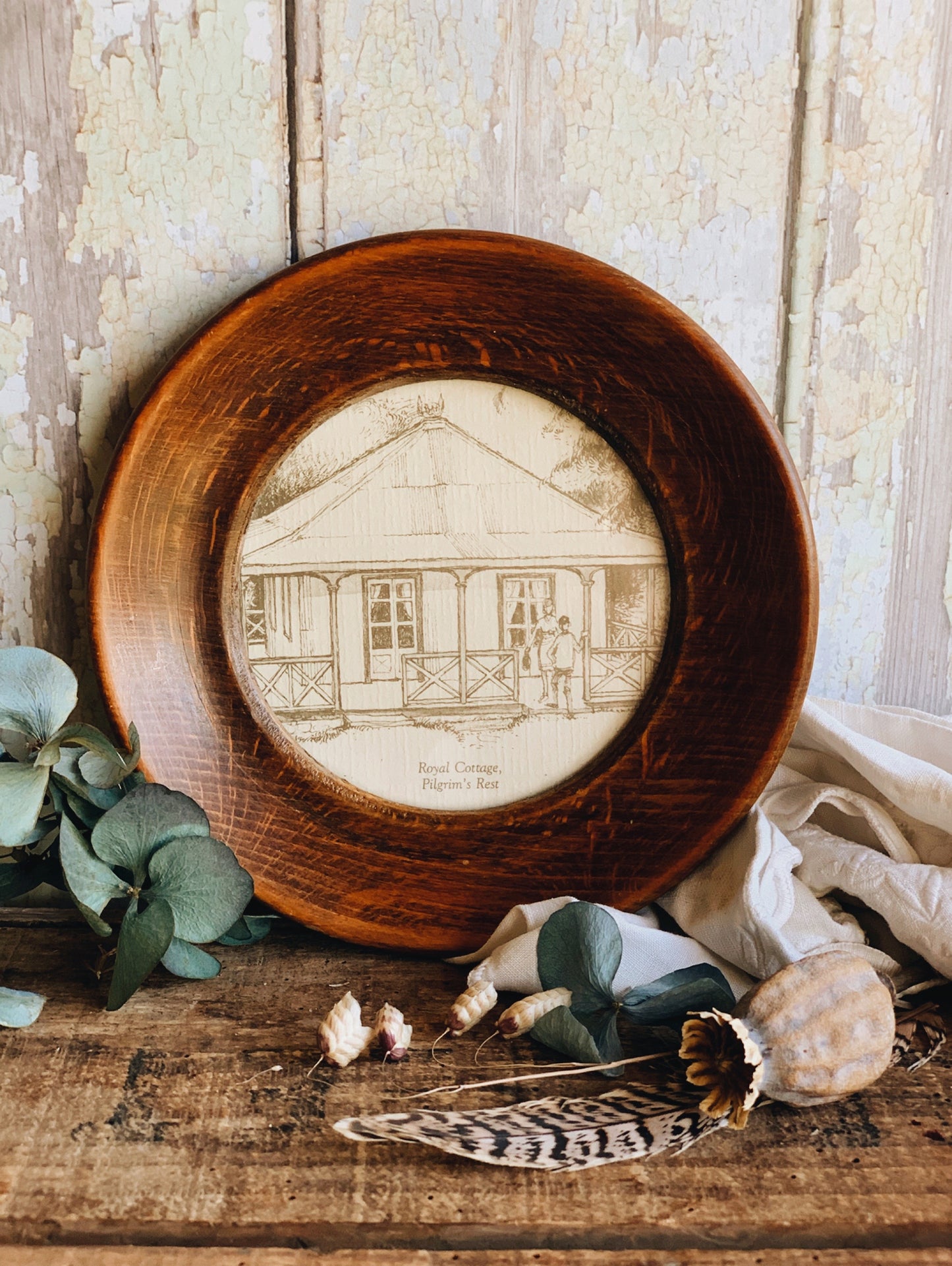 Vintage Royal Cottage ~ Pilgrims Rest Illustration Plate Framed