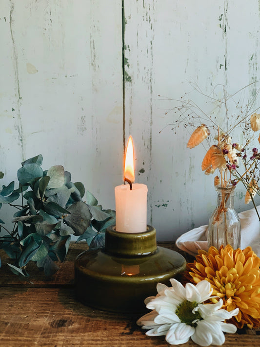 Two Mid-century Green Ceramic Candle Stick Holders