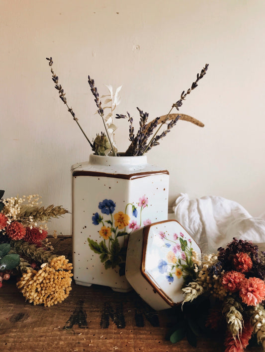 Vintage Ceramic Speckle Floral Pot with Top