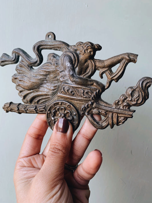 Antique Patina Greek Horse & Chariot Riding