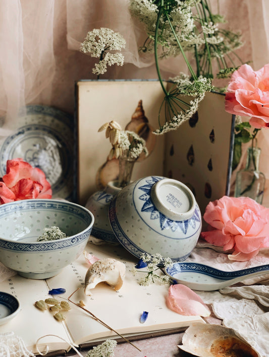 A Three Piece Vintage Oriental Set ~ Bowls, Plates and Spoons