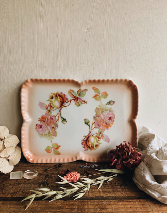 Vintage Pink Rose Porcelain Decorative Dish