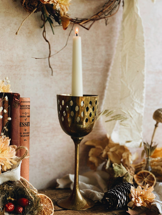 Large Tall Vintage Brass Goblet Candle Holder