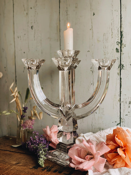 Vintage Glass Five Stick Candle Holder (UK SHIPPING ONLY)
