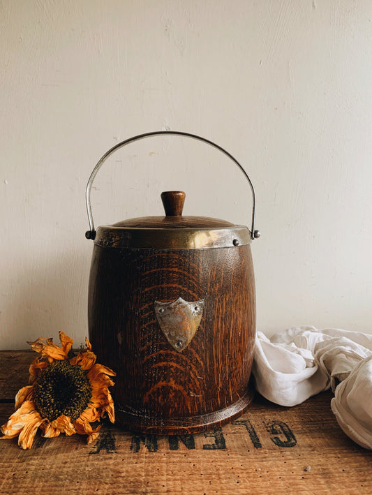 Vintage Wooden Porcelain Ice or Biscuit Barrel
