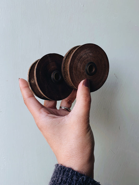 Two Antique Rustic Fabric Reels