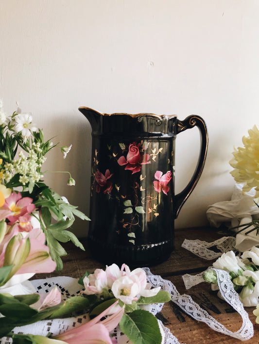 Vintage Black Rose Gilt Jug - Stone & Sage 