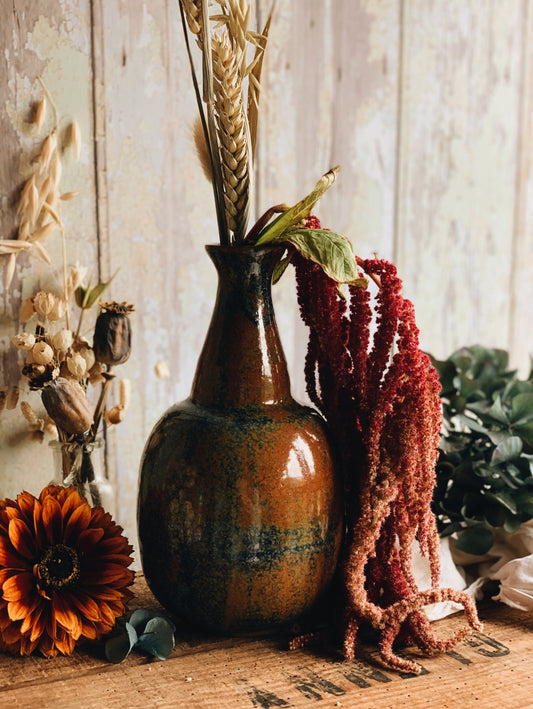 Rustic Turquoise & Burnt Orange Speckle Ceramic Bottle