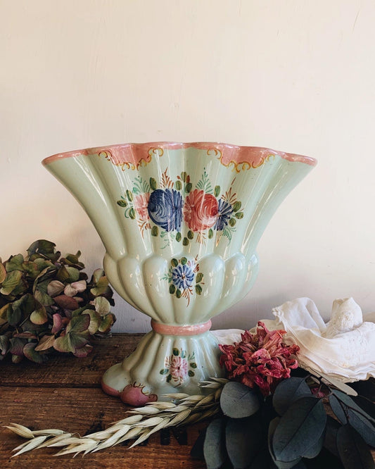 Vintage Floral Italian Scalloped Rocco (style) Vase