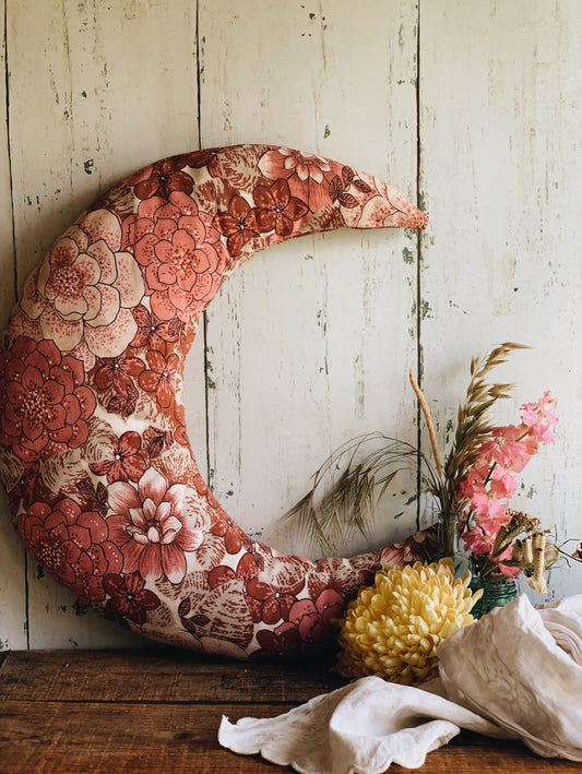 Retro Kitsch Floral Moon Cushion