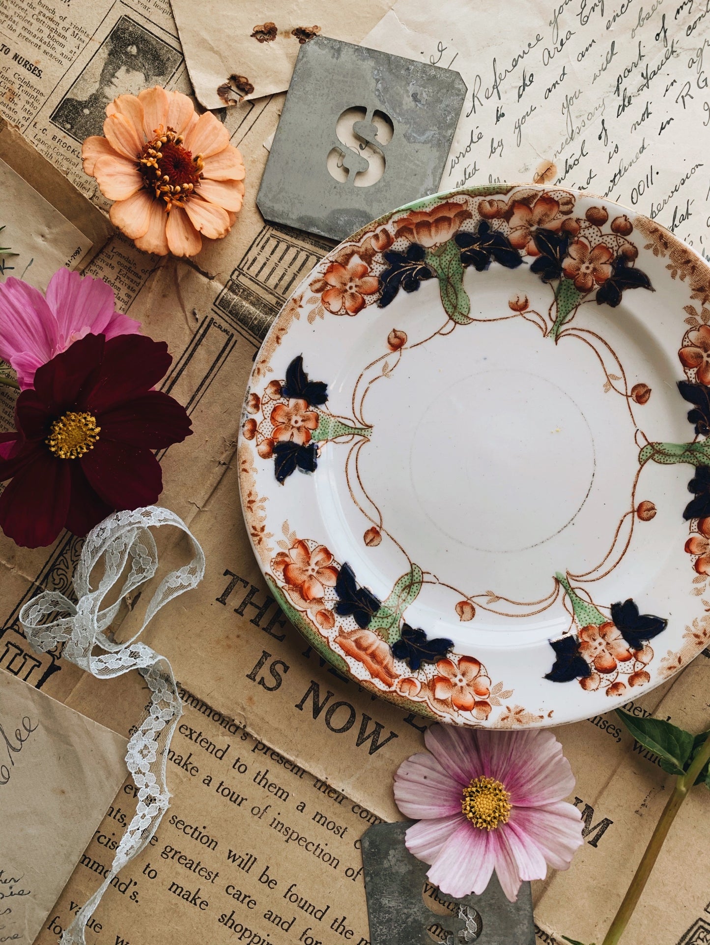 Vintage Floral Decorative Hand-engraved Staffordshire Side Plate