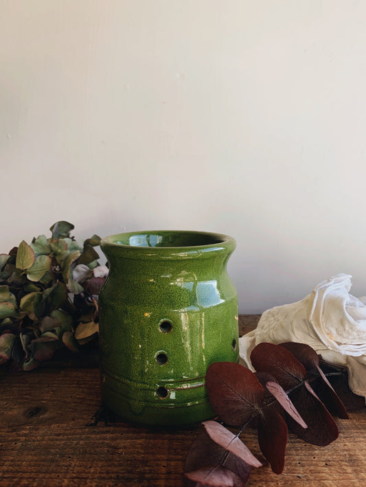Rustic Hand~thrown Green Glazed Holder (tea light)