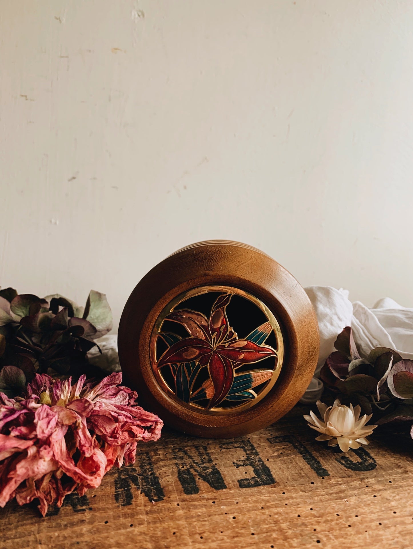 Vintage Wooden Floral Pot