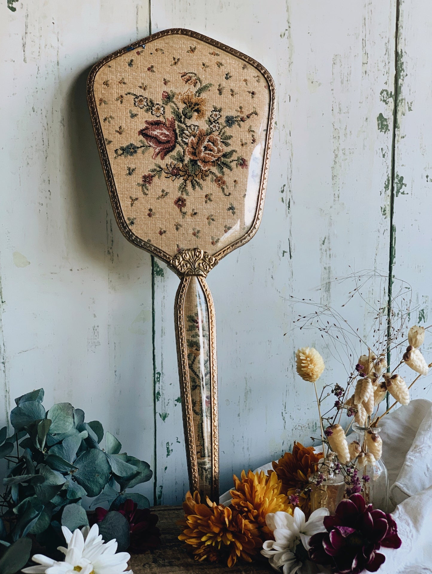 Vintage Floral Embroidery Vanity Mirror