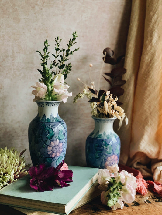 Two Vintage Floral Ming Vases