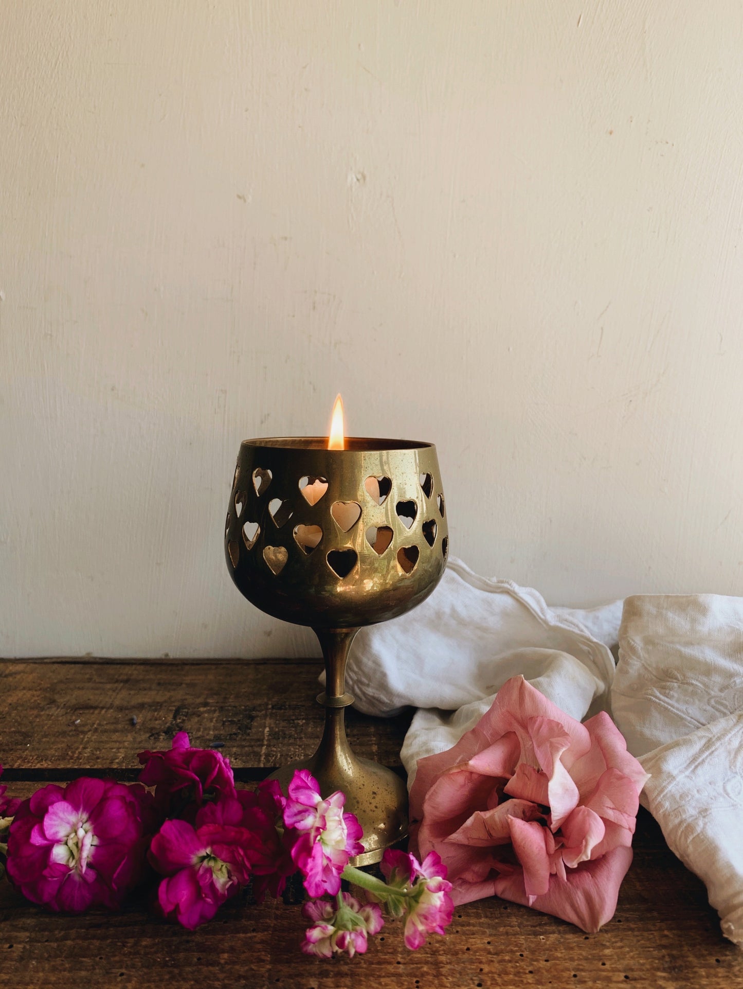 Vintage French Rustic Brass Heart Candle Holder