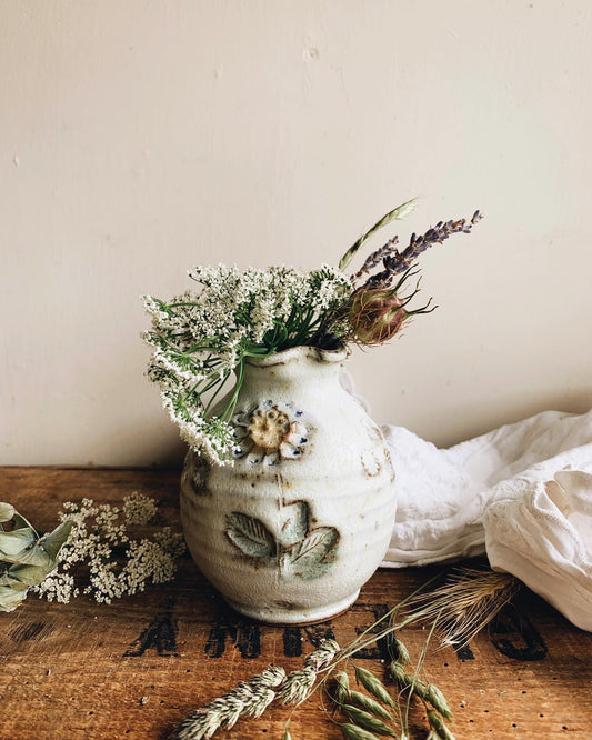 Vintage Floral Hand~thrown Vase