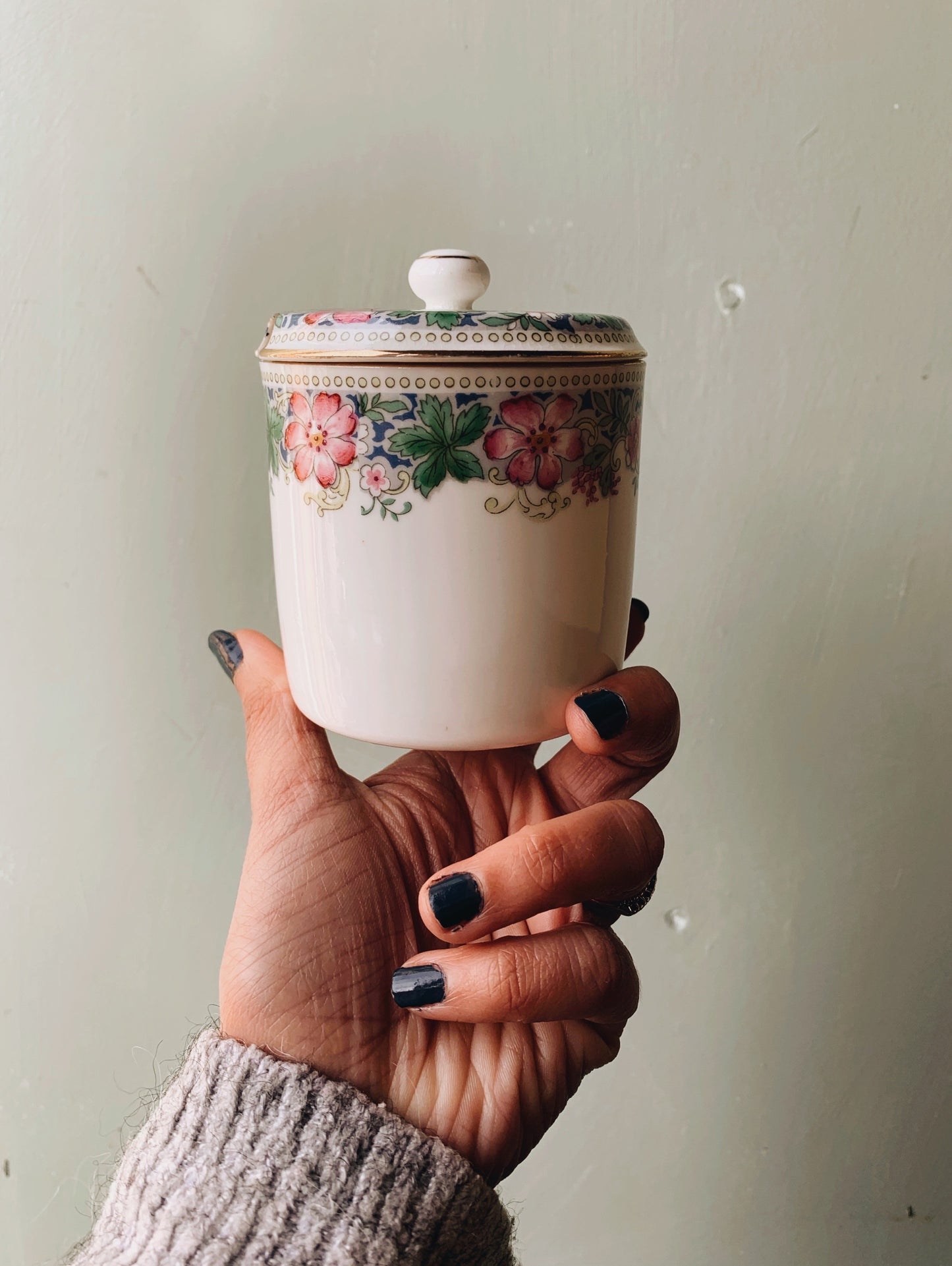 Vintage H & Co Floral Gilt Preserve Ceramic Pot