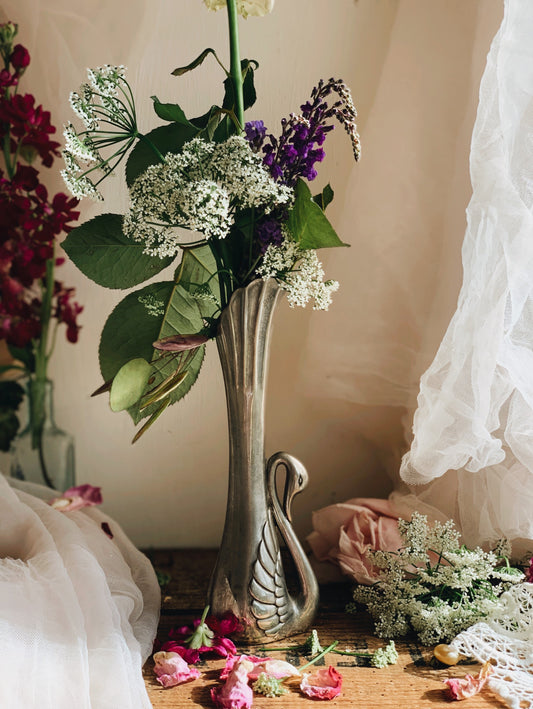 Antique Silver Swan Vase