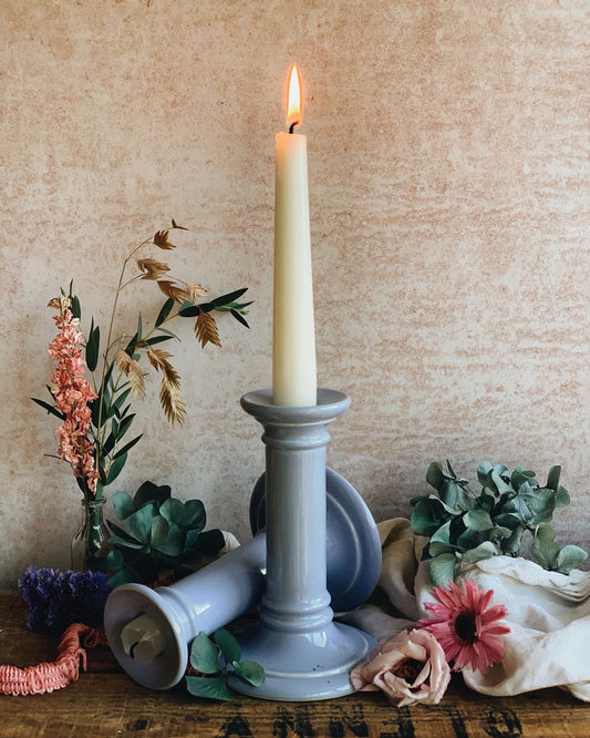 A Pair of Lilac Ceramic Candle Sticks