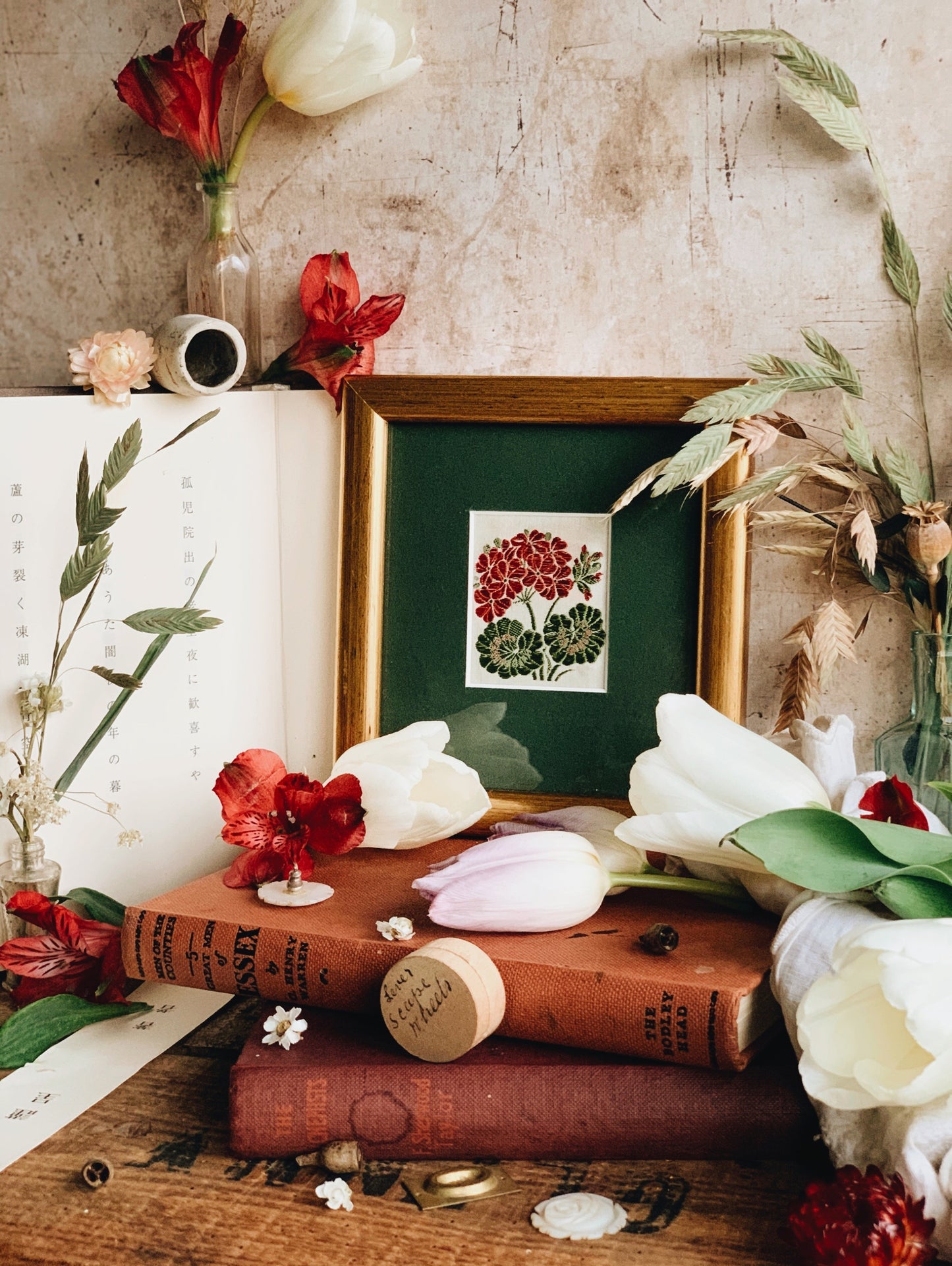 Antique Early 1900’s Silk Flower Artwork