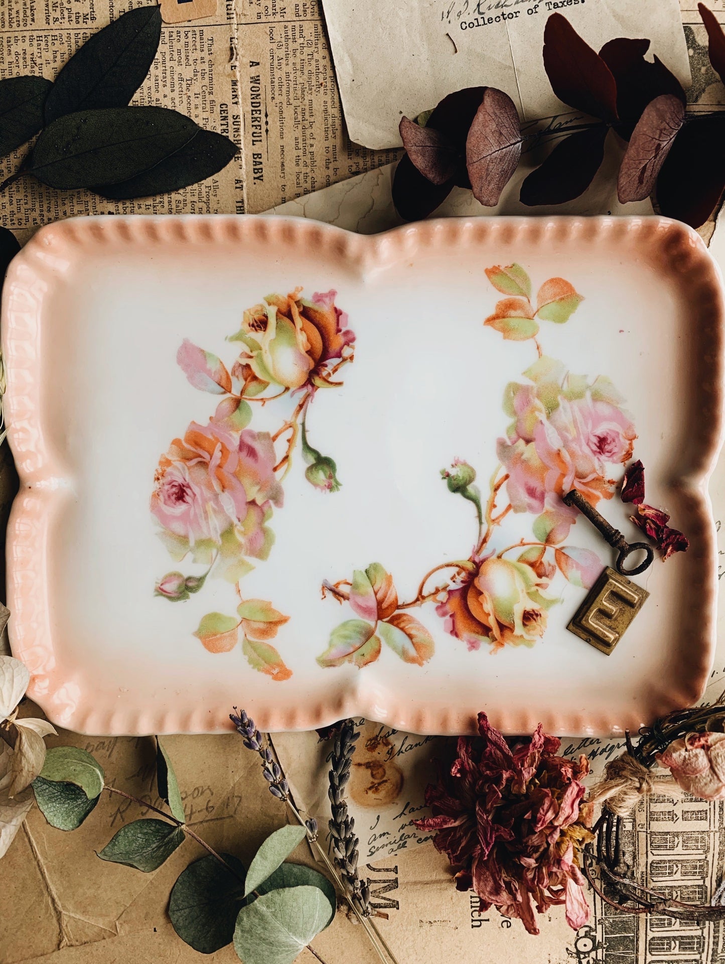 Vintage Pink Rose Porcelain Decorative Dish