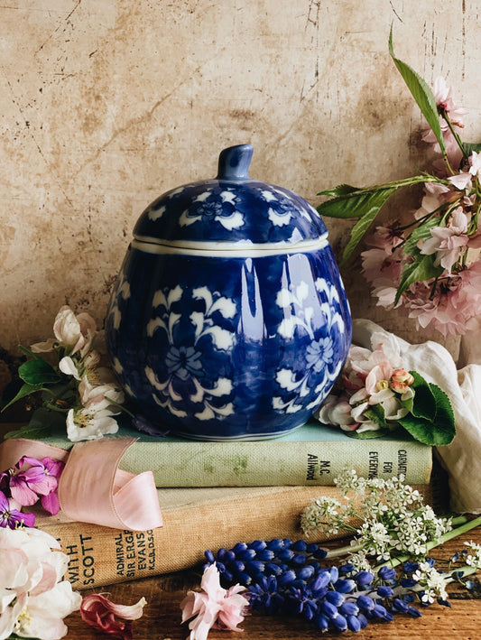 Vintage Cobalt Blue Floral Pear (shaped) Ginger Jar