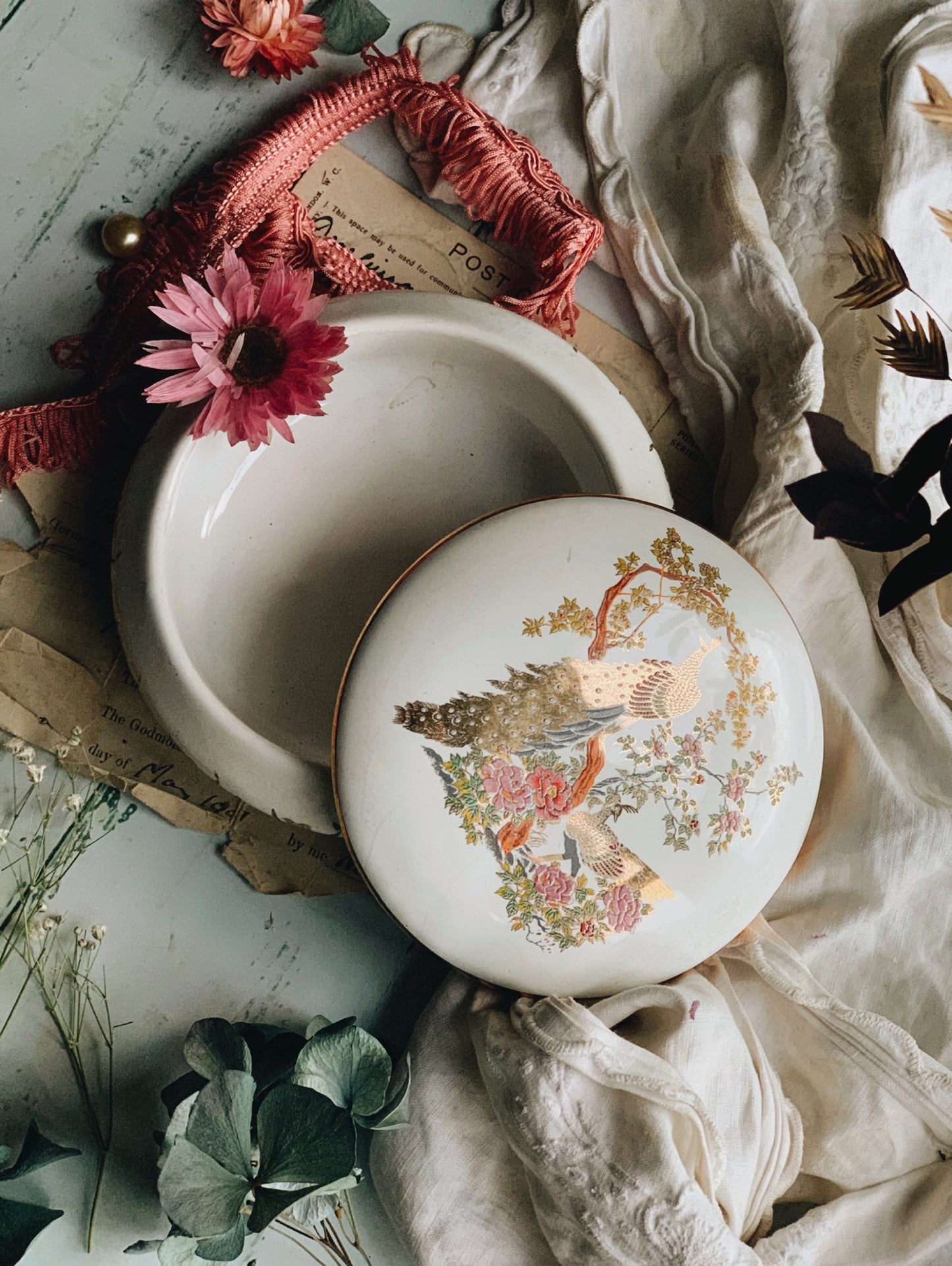 Vintage Greek Peacock Gilt Pot
