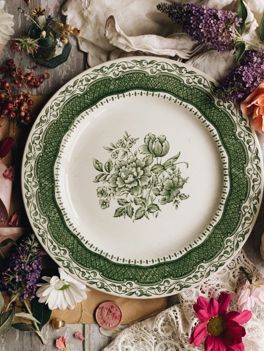 Antique Green Rose Staffordshire Plate