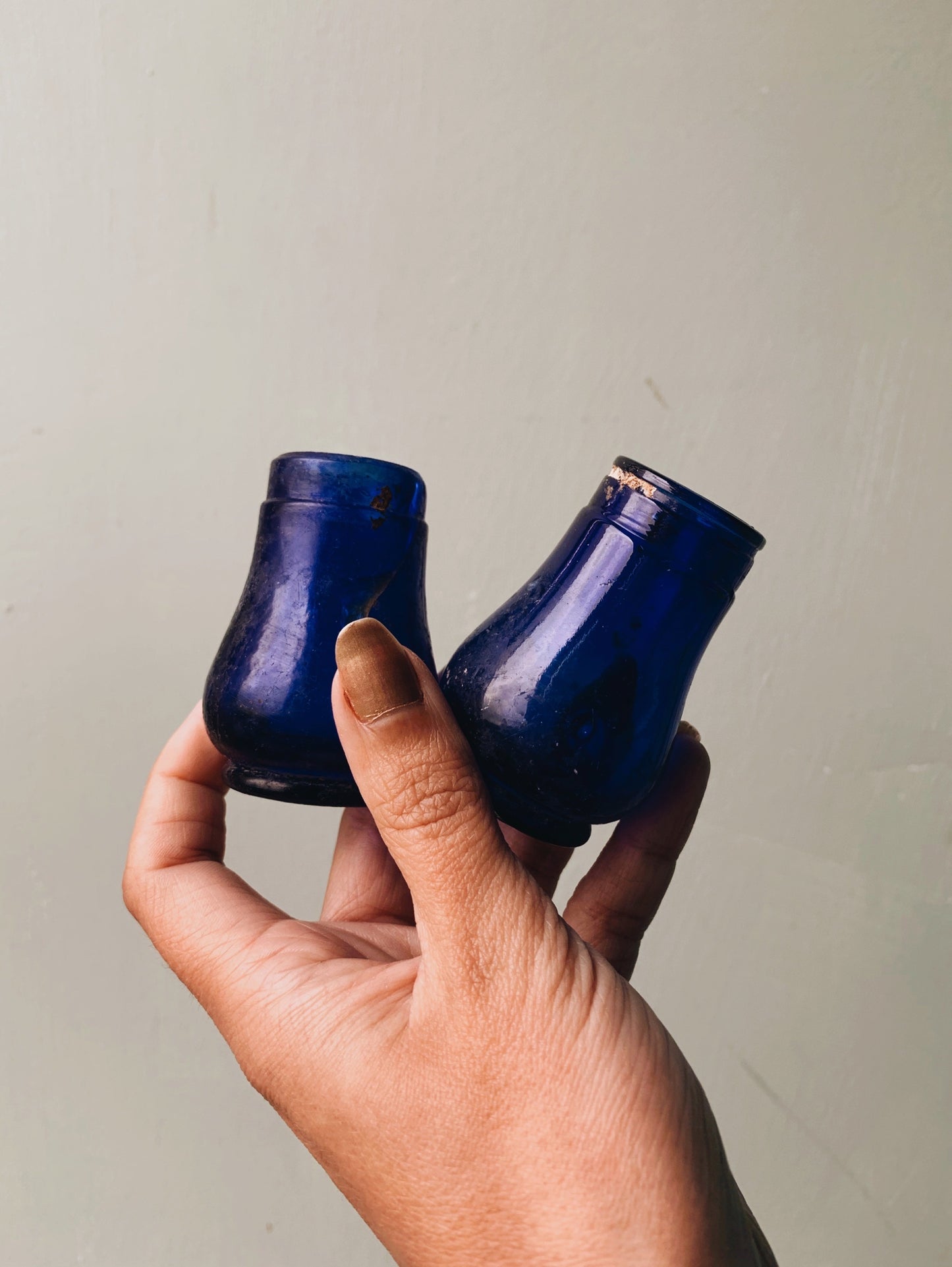 Two Antique Cobalt Blue Glass Pots